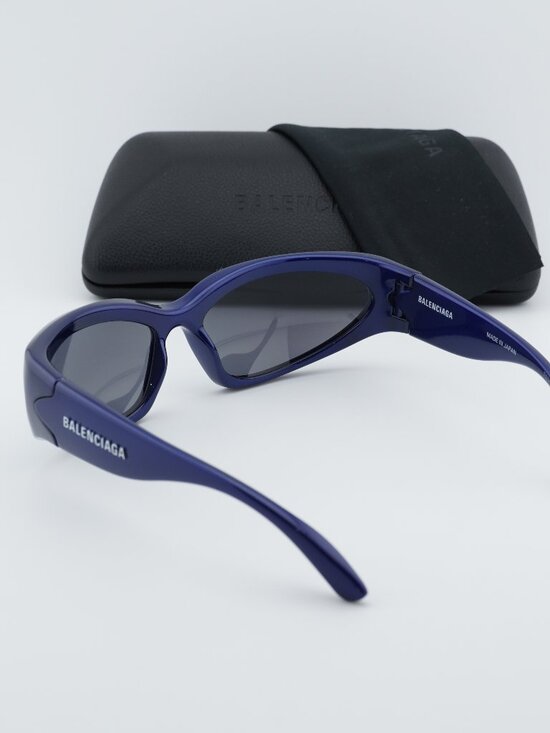 Balenciaga BB0157S 009 Geometric Sport Sunglasses - Blue / Blue Mirror main image 4